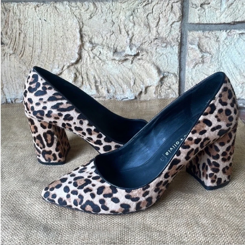 Alice & olivia block heel calf leather leopard print By Stacey bendet 8 1/2